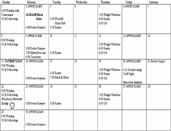 June 2008 Calendar