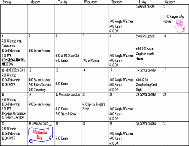 May 2008 Calendar