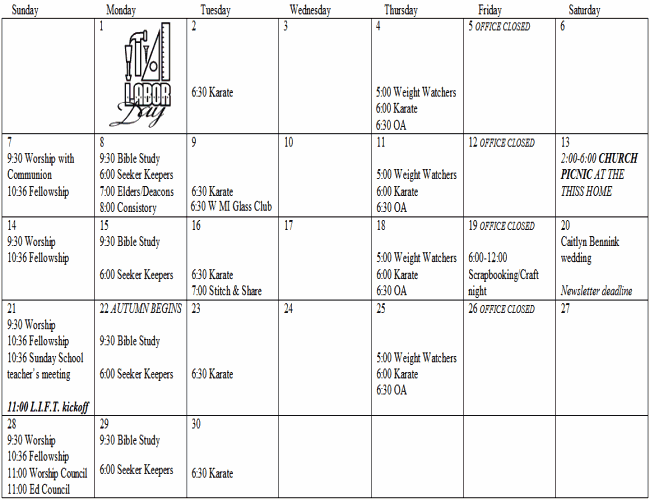 September 2008 Calendar