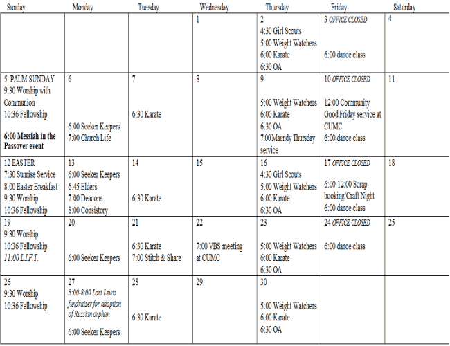 April 2009 Calendar - Click to enlarge