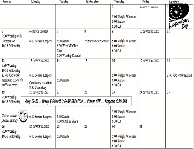 July 2009 Calendar - Click to enlarge