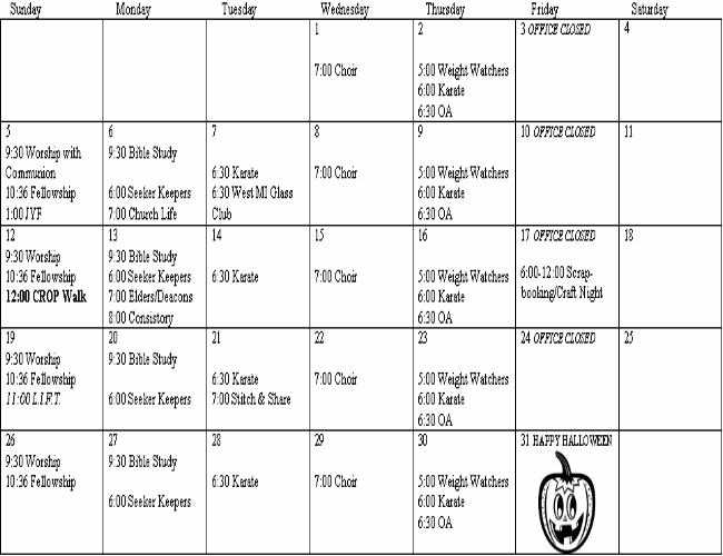 October 2008 Calendar